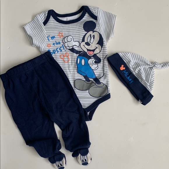 Disney Other - Disney Mickey Mouse Baby One Piece Set - Blue and White 3-6 Months